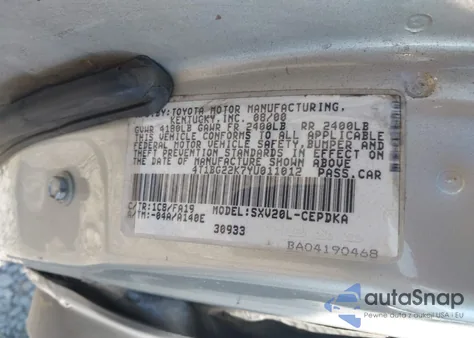 2000 Toyota Camry Ce from USA, damaged, VIN 4T1BG22K7YU011012